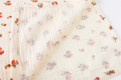 Vintage Floral & Fruit Print Cotton Muslin Baby Blanket