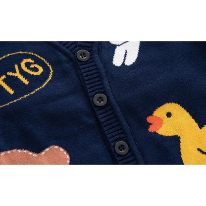 Unisex Kids Cotton Knit Cardigan Sweater (2–8 Years) – Button-Front V-Neck, Playful Prints