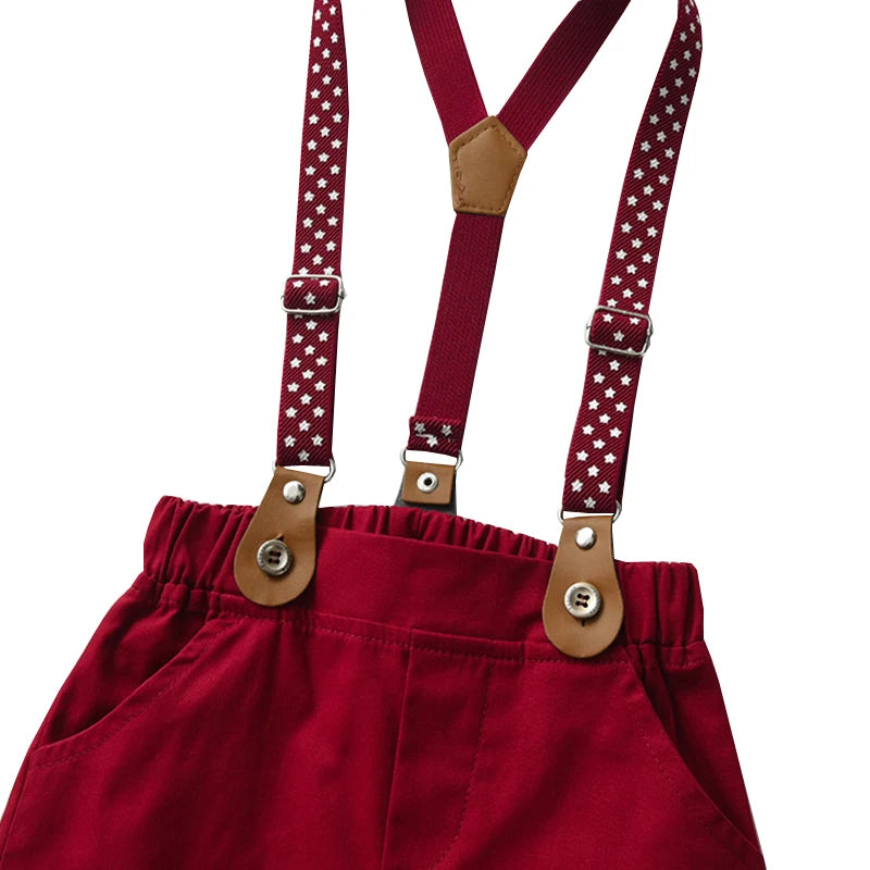 4-Piece Boys Formal Set – Bow Tie Shirt, Star Suspenders & Shorts for Weddings