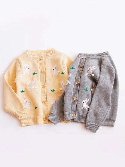 Baby & Toddler Girls Cotton Knit Cardigan (2–6 Years) – Button-Front Sweater with Duck Embroidery