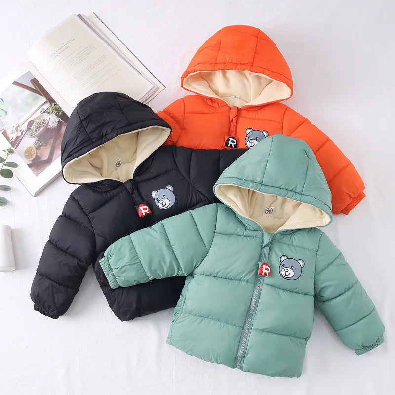 Bear Patch Hooded Puffer Jacket for Boys