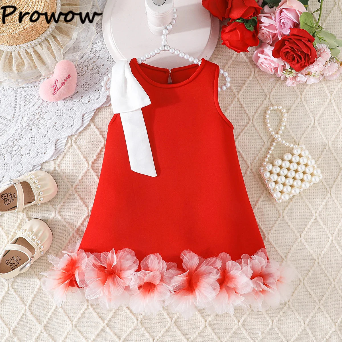 Flower-Shoulder A-Line Party Dress for Girls
