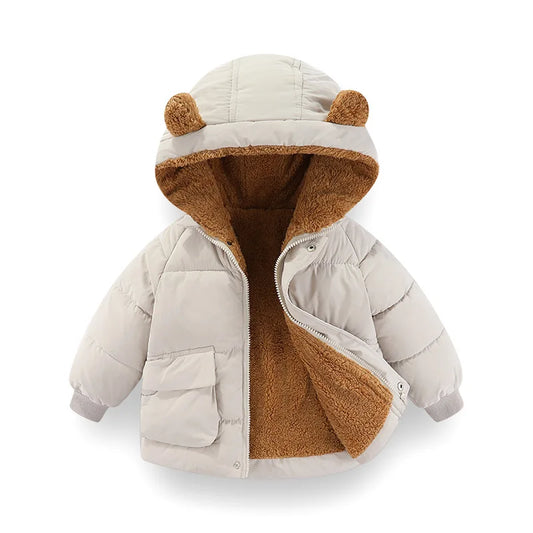 Bear-Ear Hooded Duck Down Puffer Jacket for Girls