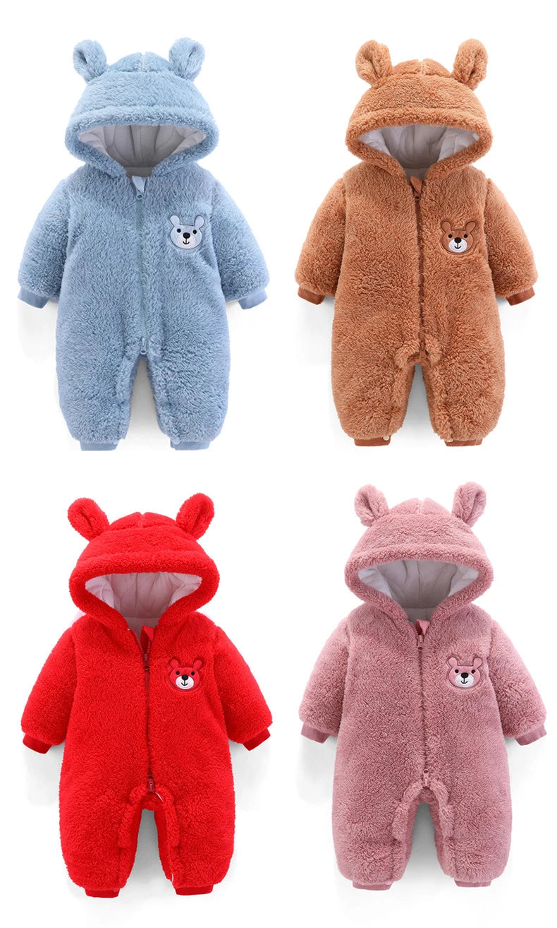 Plush Bear-Ear Fleece Baby Romper