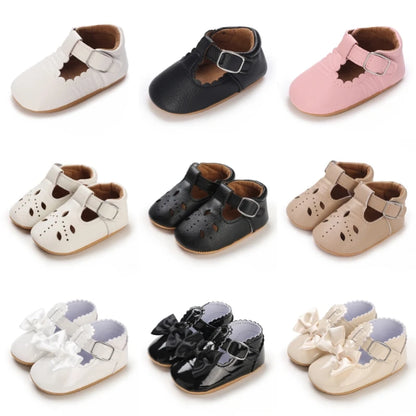 Scalloped T-Strap Baby Mary Jane Shoes with Bows & Cutout Details