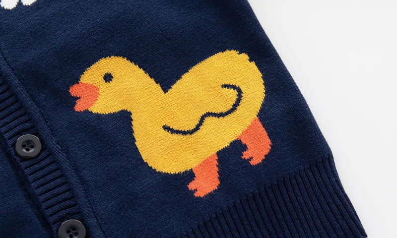Unisex Kids Cotton Knit Cardigan Sweater (2–8 Years) – Button-Front V-Neck, Playful Prints