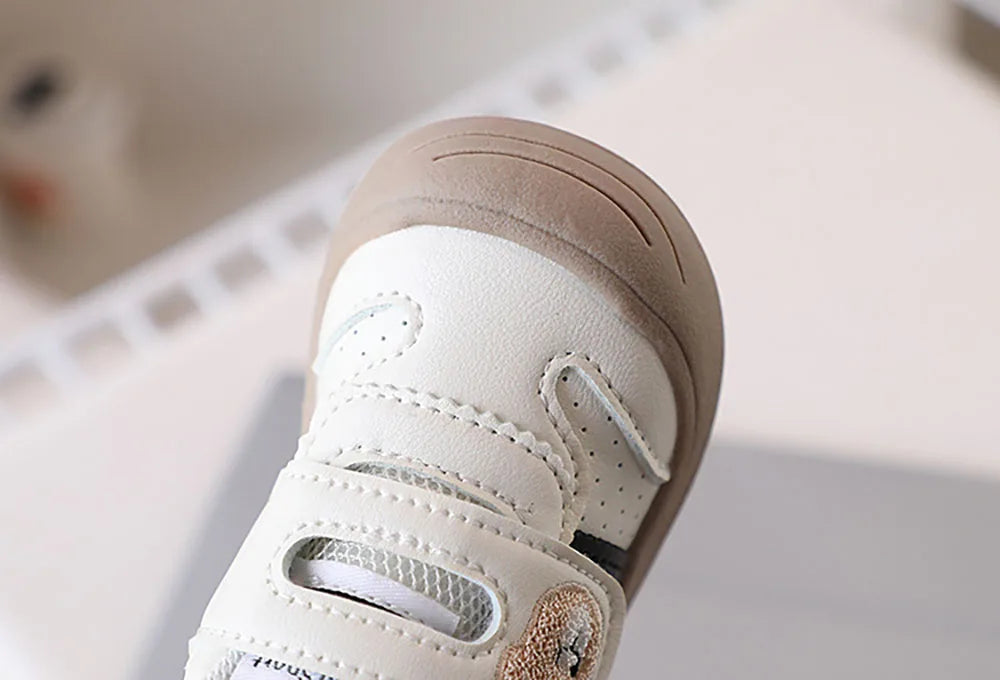 Bear Patch Double-Strap Baby & Toddler Sneakers with Flexible Soles