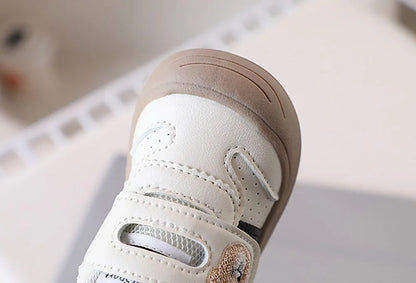 Bear Patch Double-Strap Baby & Toddler Sneakers with Flexible Soles