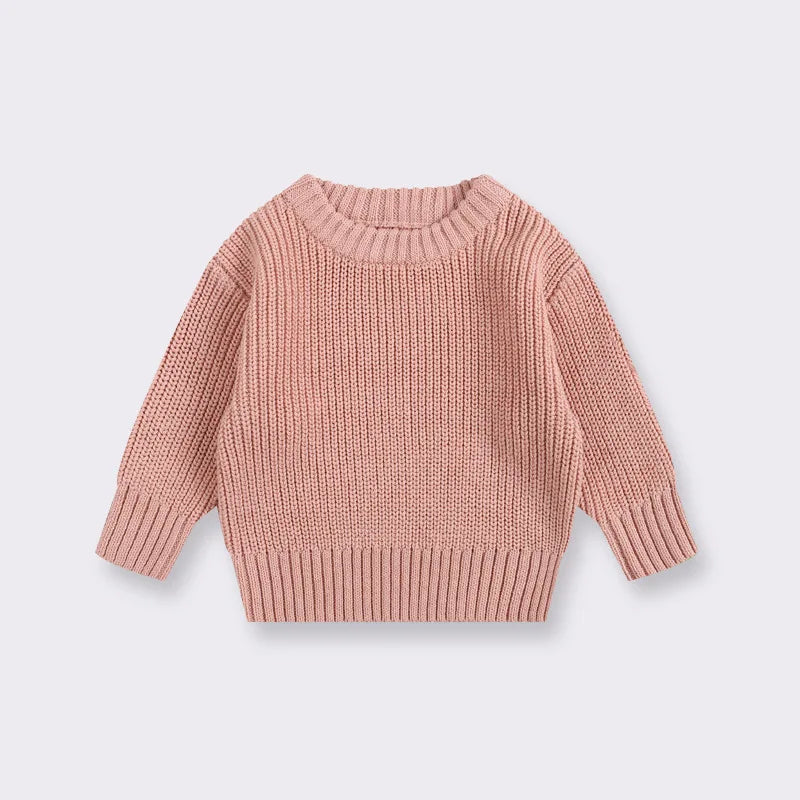 Chunky Ribbed Crewneck Cotton Sweater for Babies & Kids