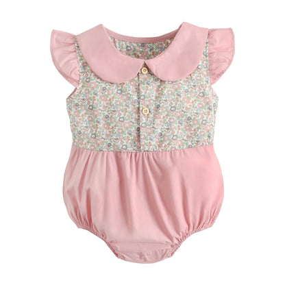 Lace-Trim Gingham Bubble Bodysuit for Baby Girls