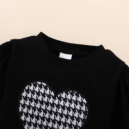 Houndstooth Heart Girls’ Top, Flare Pants & Beret Set