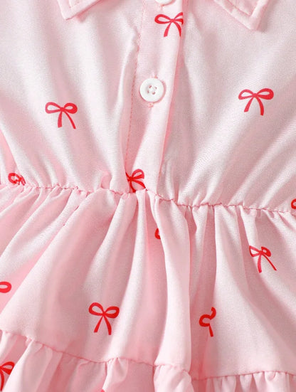 Bow-Print Tiered Dress & Cropped Denim-Look Vest Set for Baby Girls