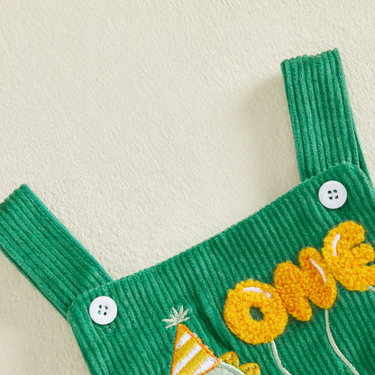 First Birthday Dino Corduroy Bubble Overall Romper for Baby Boys