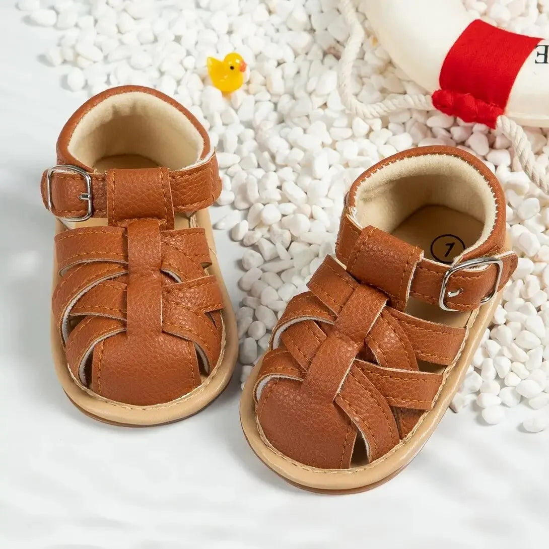 Woven Leather Fisherman Sandals with Buckle for Babies