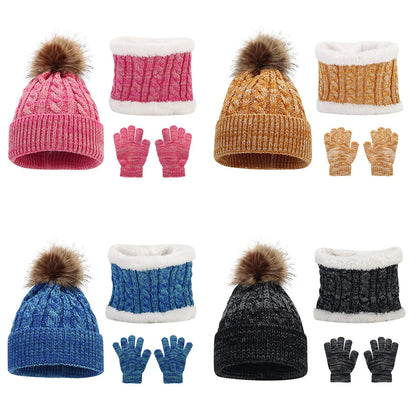 Soft-Knit Pom Pom Winter Trio: Cozy Beanie, Plush Infinity Scarf & Gloves Set