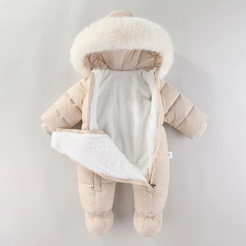 Plush-Lined Winter Baby Snowsuit with Hood & Mittens (0–18 Months)