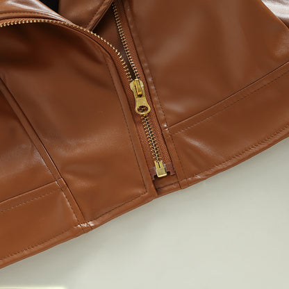 Classic Moto Kids’ Faux Leather Jacket with Gold-Tone Zip
