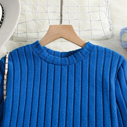 Ribbed Flare Girls’ Lounge Set with Cropped Long-Sleeve Top