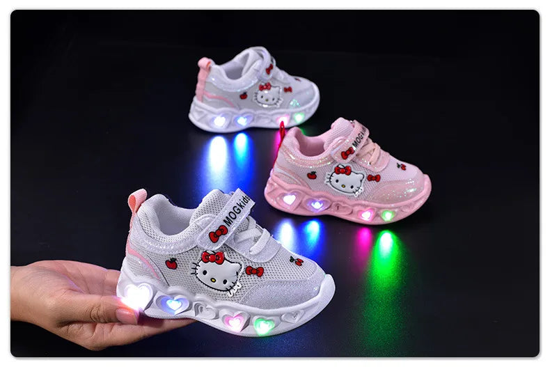 Girls' Heart LED Light-Up Sneakers with Cartoon Graphic | Breathable Low-Top Kids Shoes