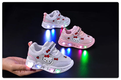 Girls' Heart LED Light-Up Sneakers with Cartoon Graphic | Breathable Low-Top Kids Shoes