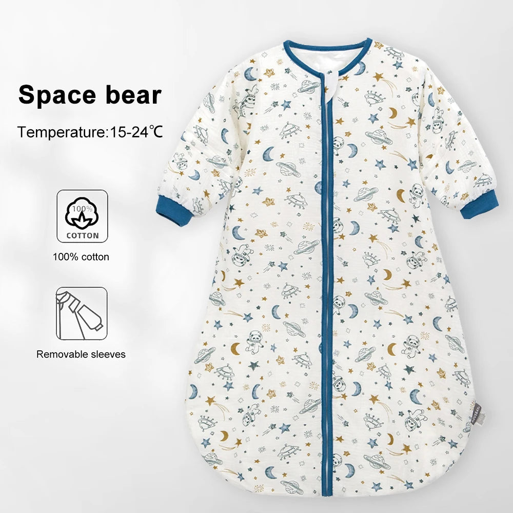 Cartoon Print Cotton Baby Sleep Sack with Removable Sleeves