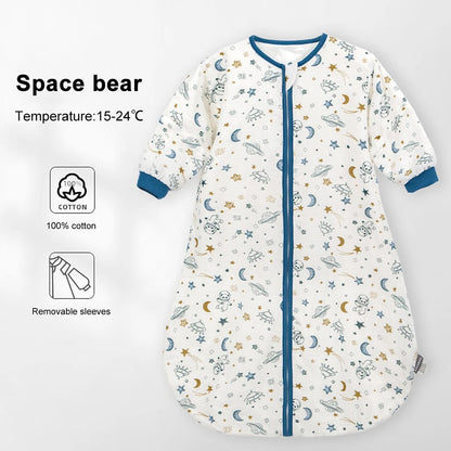 Cartoon Print Cotton Baby Sleep Sack with Removable Sleeves