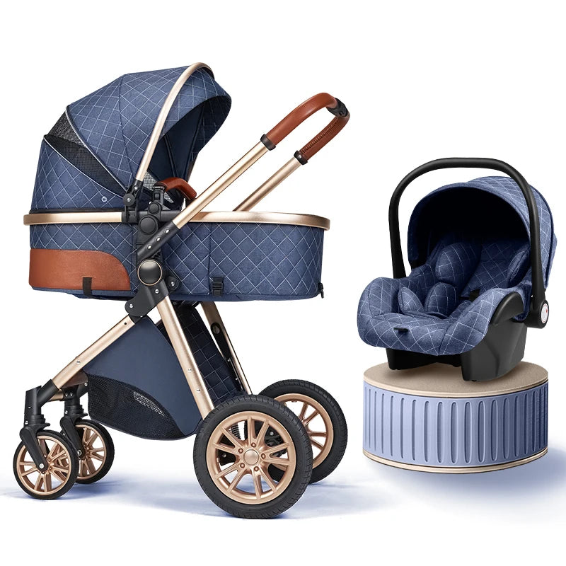 Luxury 3-in-1 Baby Stroller with Infant Carrier – Reversible, Lie-Flat, High Landscape Pushchair