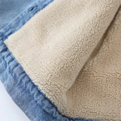Plush Bear-Ear Fleece-Lined Denim Jacket for Babies & Toddlers