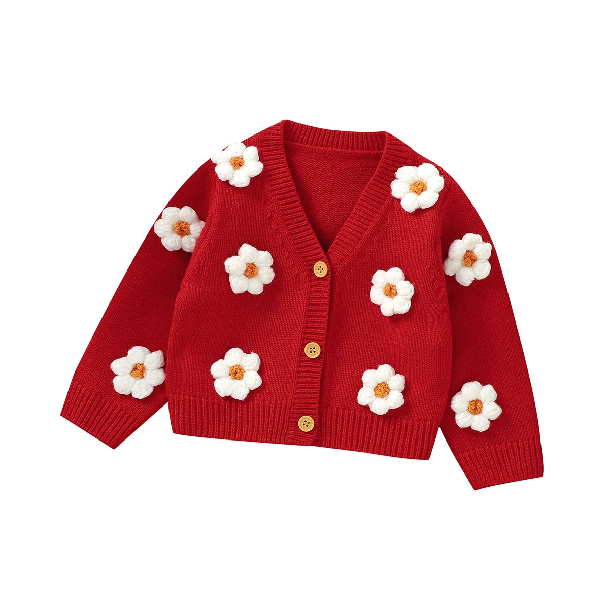 3D Daisy V-Neck Knit Cardigan for Baby Girls