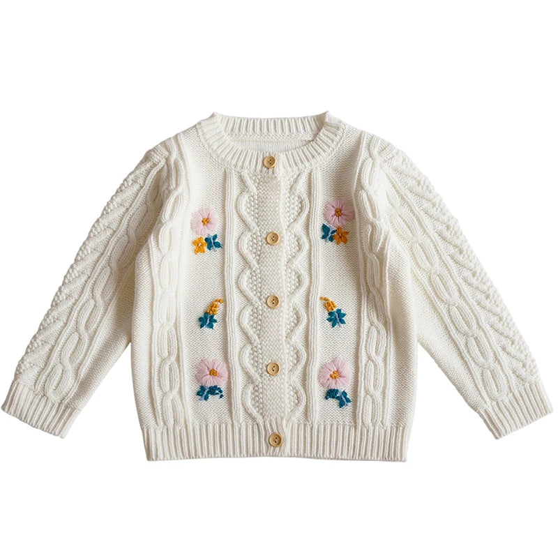 Knit Cardigan Sweater for Babies, Toddlers & Little Kids (9 Months–7 Years) – Button-Front, Embroidered Animals & Floral Details