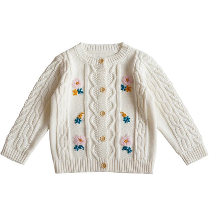 Knit Cardigan Sweater for Babies, Toddlers & Little Kids (9 Months–7 Years) – Button-Front, Embroidered Animals & Floral Details