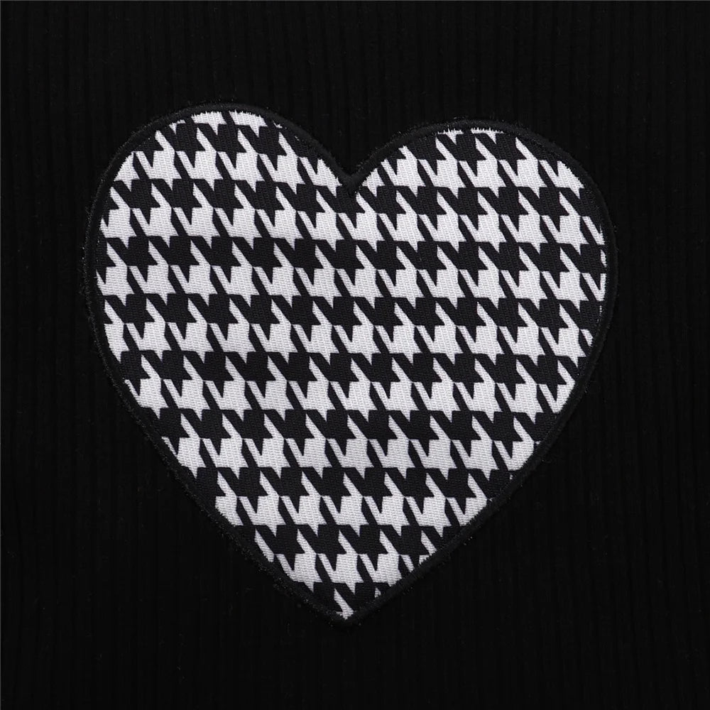 Houndstooth Heart Girls’ Top, Flare Pants & Beret Set