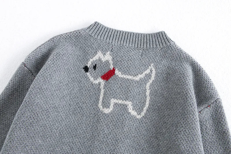 Unisex Kids Dog Knit Cardigan Sweater (18–24 Months to 8 Years) – Button-Front, Cozy Crew Neck