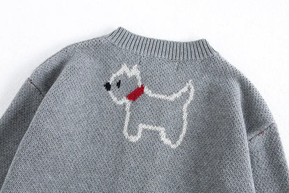 Unisex Kids Dog Knit Cardigan Sweater (18–24 Months to 8 Years) – Button-Front, Cozy Crew Neck