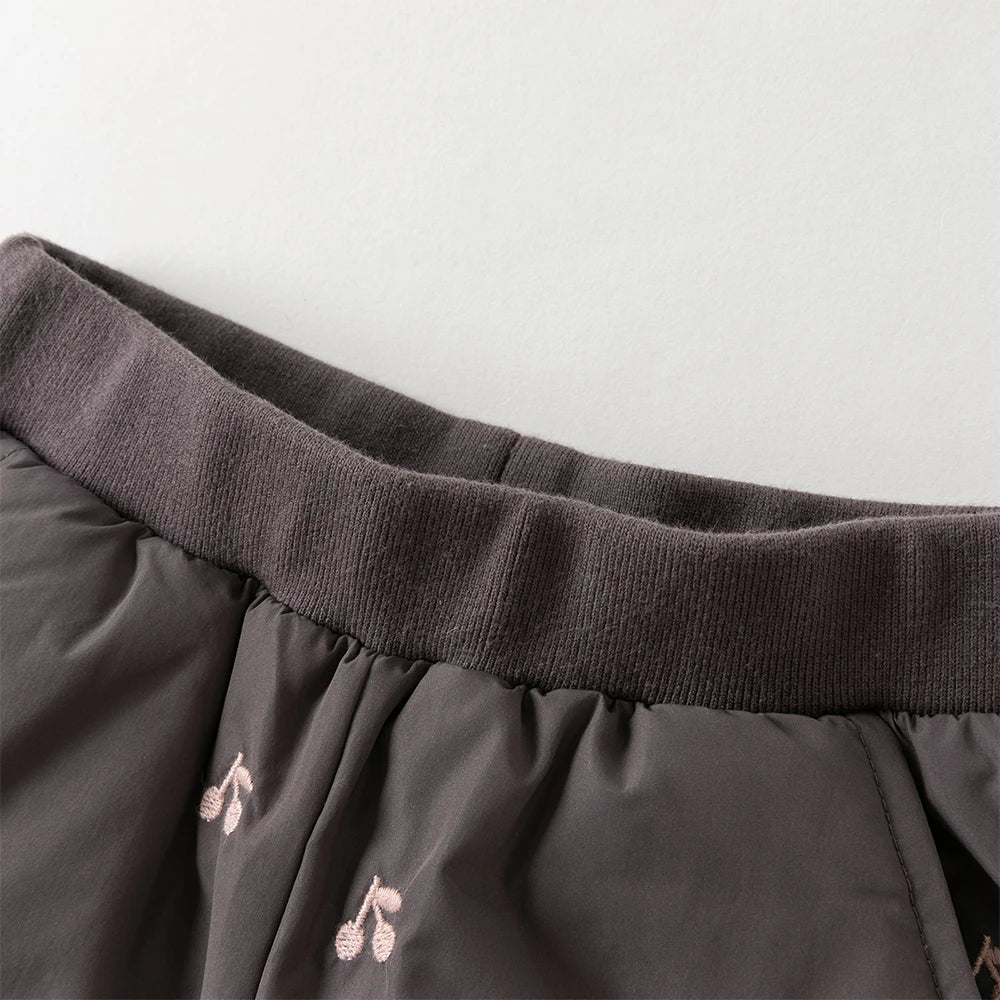 Cherry Embroidered Padded Winter Pants for Girls