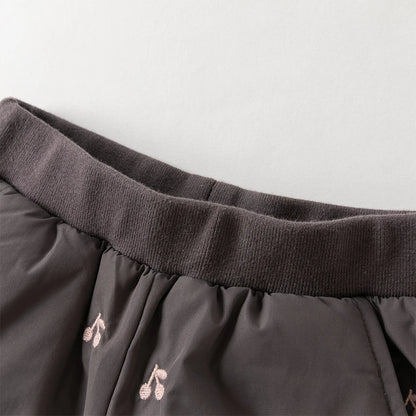 Cherry Embroidered Padded Winter Pants for Girls