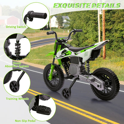 12V Electric Dirt Bike for Kids with Training Wheels & Bluetooth