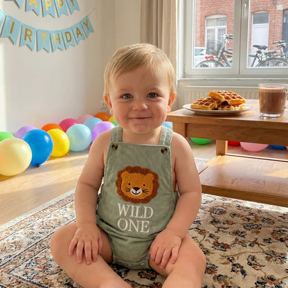 Wild One First Birthday Corduroy Overall Romper