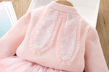 Bunny Bloom Knit Cardigan & Ruffle Tutu Skirt Set for Girls