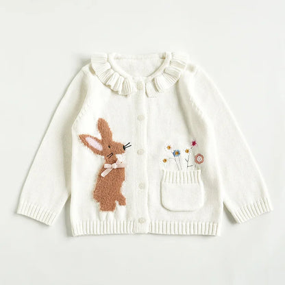 Knit Cardigan Sweater for Babies, Toddlers & Little Kids (9 Months–7 Years) – Button-Front, Embroidered Animals & Floral Details