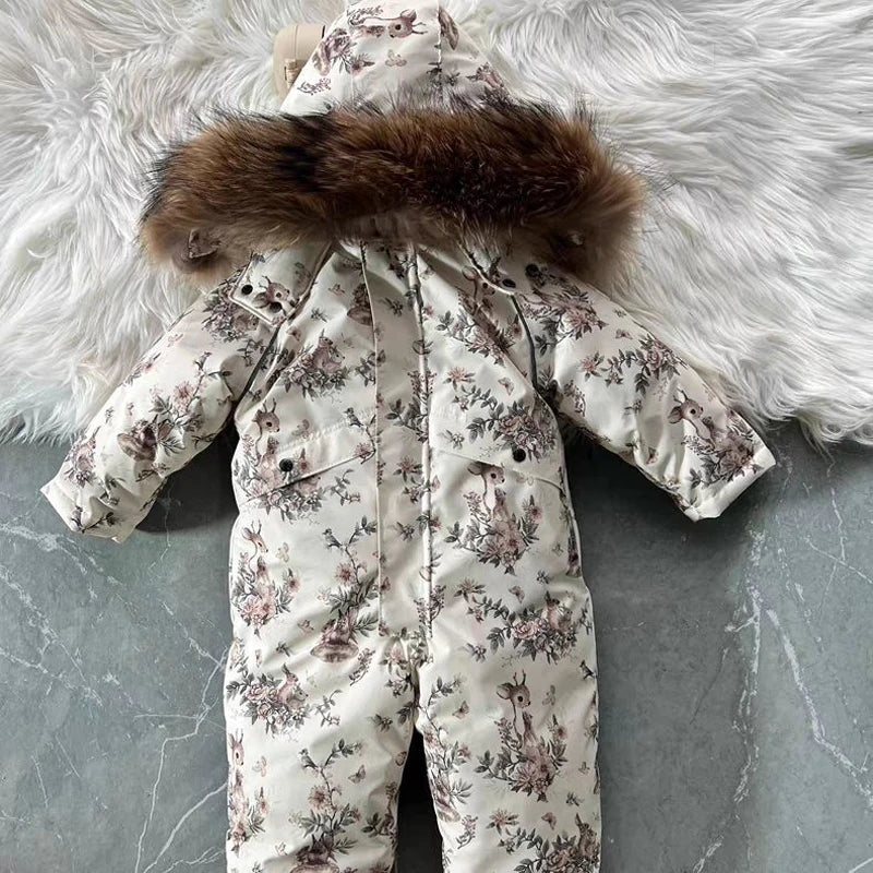 Floral Woodland Hooded Winter Snowsuit for Baby Girls