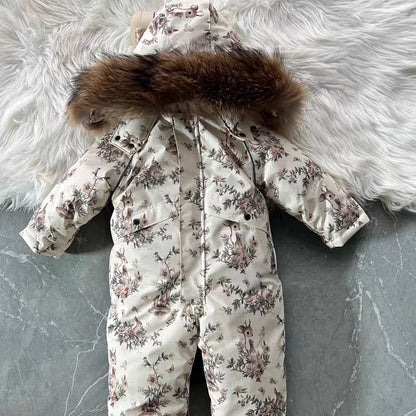 Floral Woodland Hooded Winter Snowsuit for Baby Girls