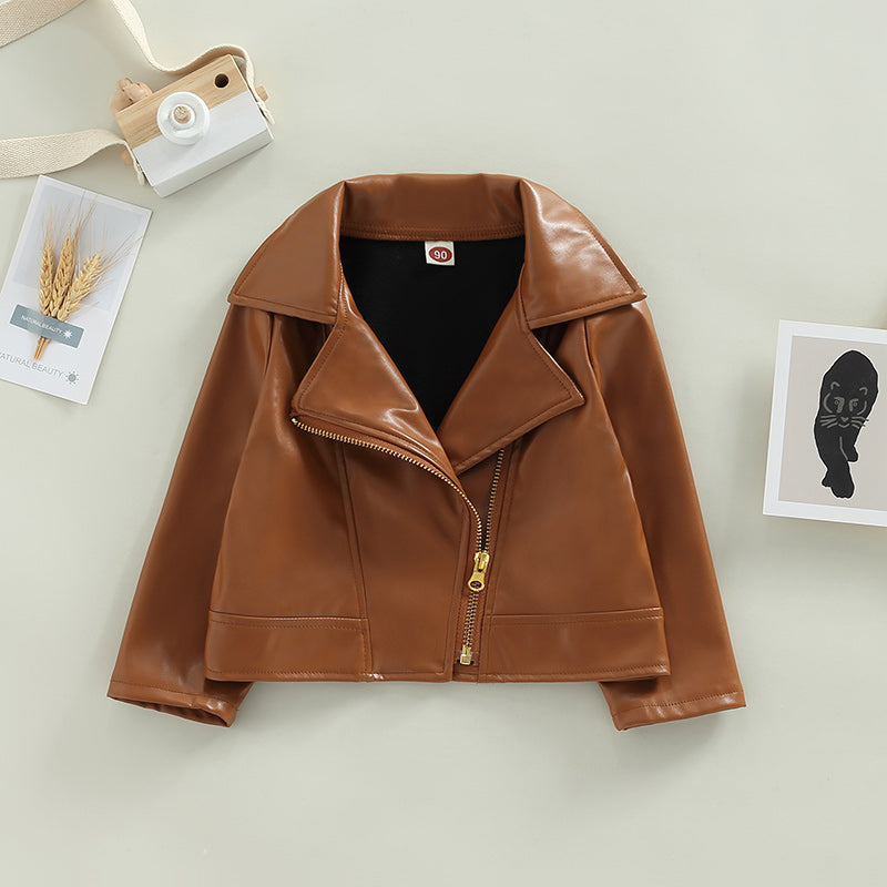Classic Moto Kids’ Faux Leather Jacket with Gold-Tone Zip