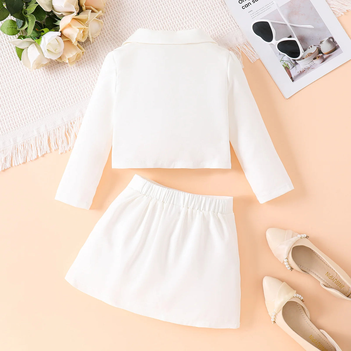3D Rose Girls’ Blazer & Pleated Skirt Set