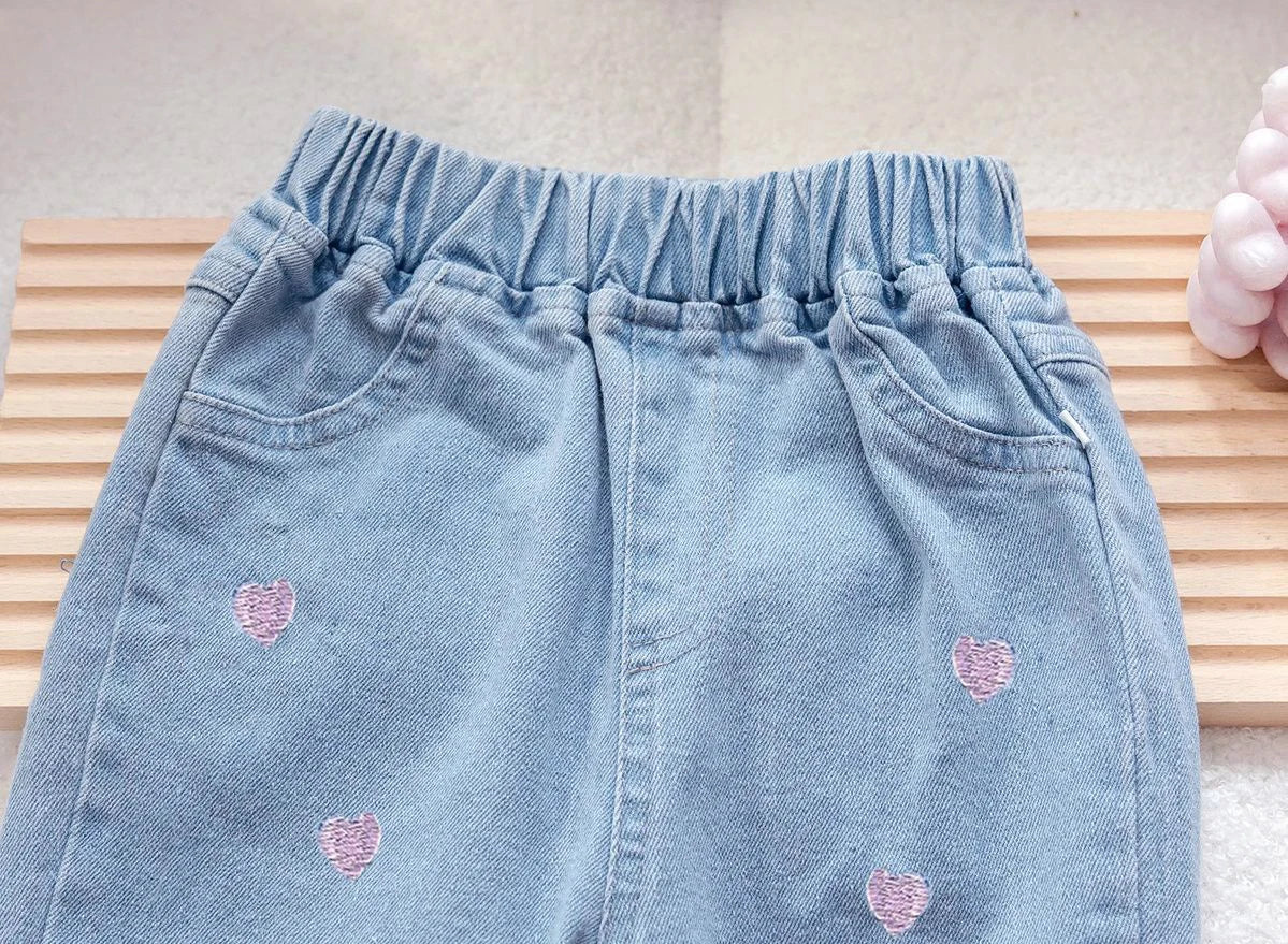 Pink Heart Elastic-Waist Jeans for Girls