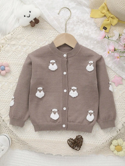 Fluffy Little Sheep Knit Cardigan for Baby Girls
