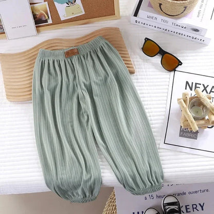 Textured Balloon-Leg Summer Pants for Girls
