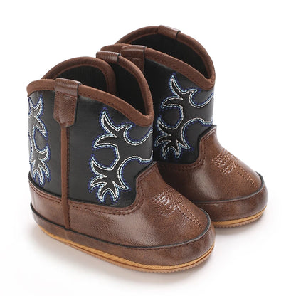 Western Floral Embroidered Baby Cowboy Boots with Soft Cotton Soles