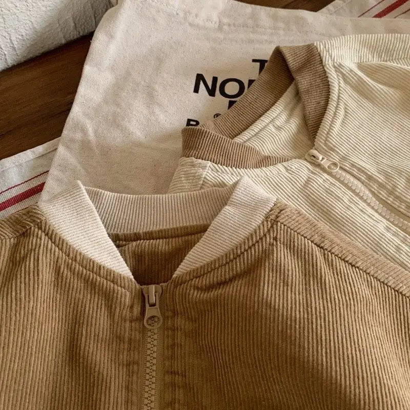 Contrast-Trim Ribbed Zip Bomber Jacket for Kids