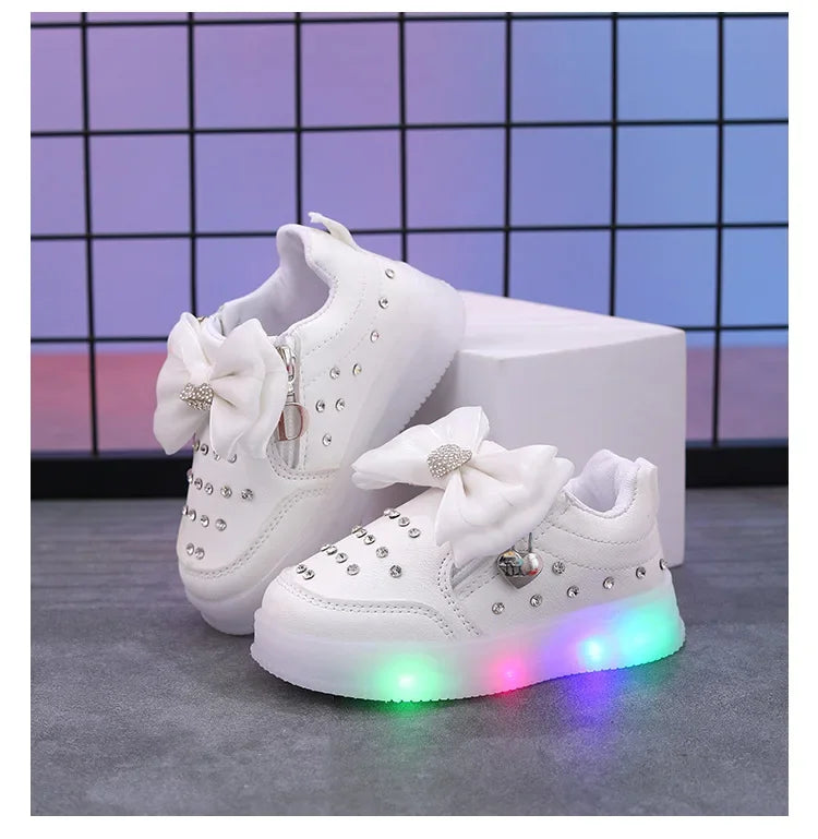 Little Girls LED Light Bow Sneakers